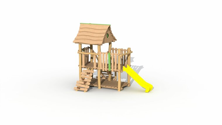 Eco-Play Minidorp Jagerstoren met balkon en glijbaan geel met klimwand