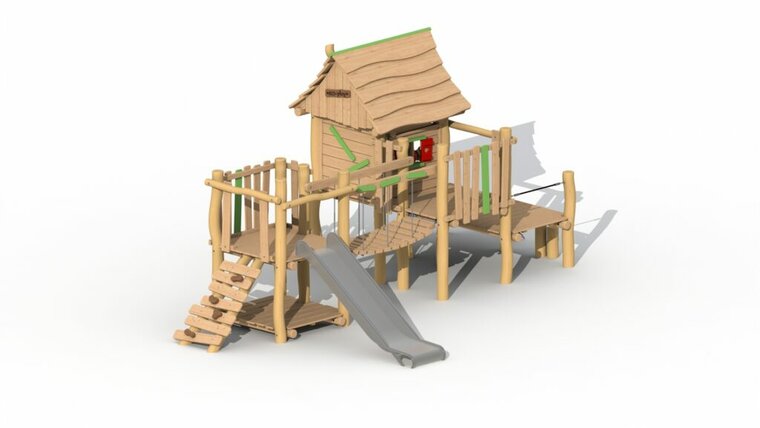Eco-Play Minidorp Stropersbos met RVS glijbaan 