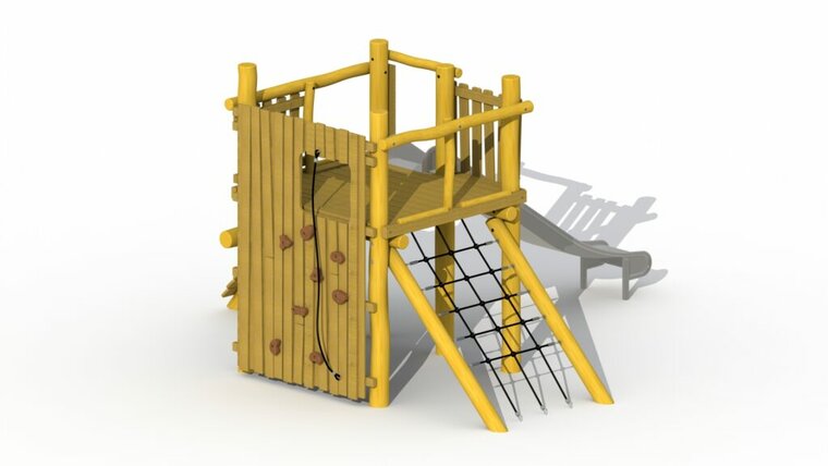 Zicht op klimnet van de Eco-Play Tovertoren