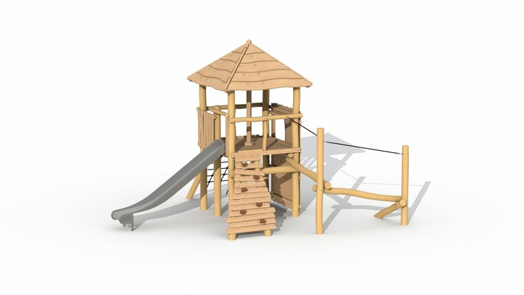 Eco-Play Tovertoren met dak en evenwichtsparcours Robinia Openbaar