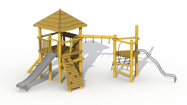 Eco-Play ToverSpeeltoren met dak en Hanglussen Robinia Openbaar