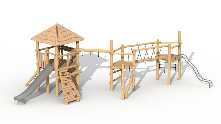 Eco-Play Maxi ToverSpeeltoren met Dak en Hanglussen Robinia Openbaar
