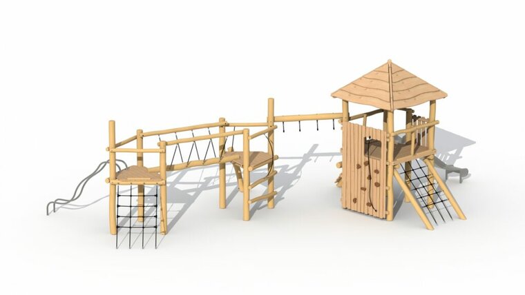 Andere zijde van Eco-Play Maxi ToverSpeeltoren met Dak en Hanglussen Robinia Openbaar