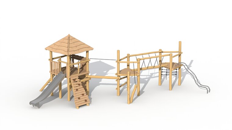 Eco-Play Maxi ToverSpeeltoren met Dak en Loopbalk Robinia Openbaar