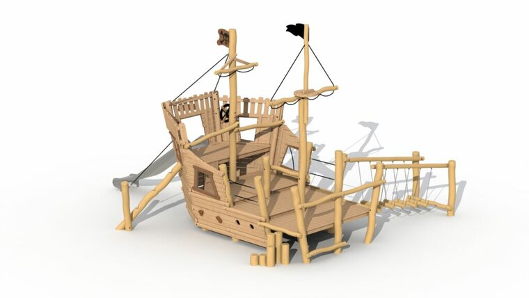 Zij aanzicht Eco-Play Piratenboot Albatros Achtersteven Robinia Openbaar