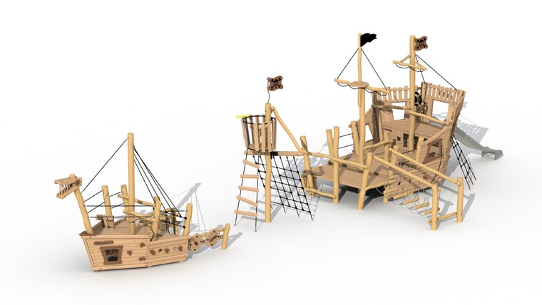 Eco-Play Piratenboot Albatros Voorsteven, Uitkijkmast en Achtersteven Robinia Openbaar