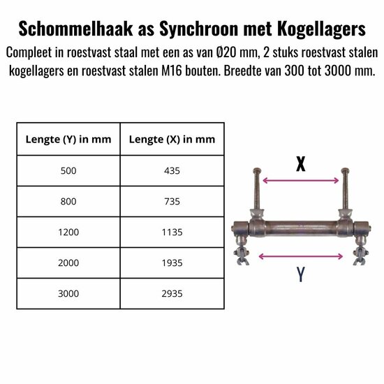 afmetingen mogelijkheden van Schommelhaak as Synchroon met Kogellagers