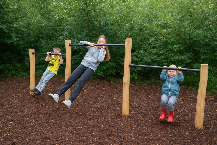 drie kinderen spelen met duikelrek trio