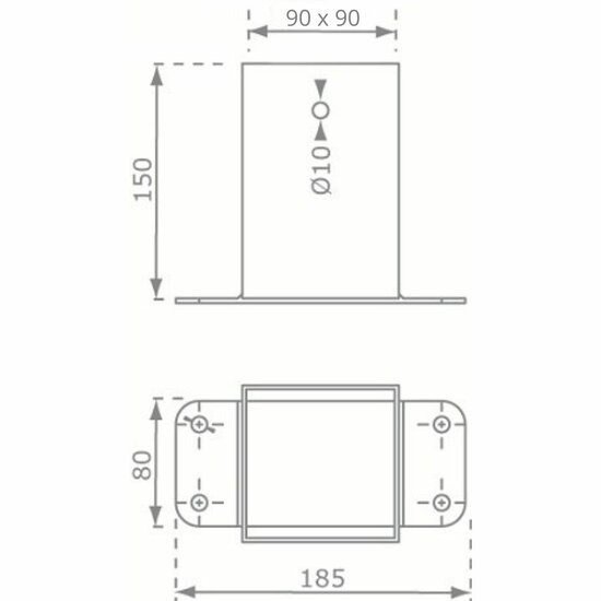 afmetingen Muursteun voor vierkante palen tot 90x90mm Antraciet