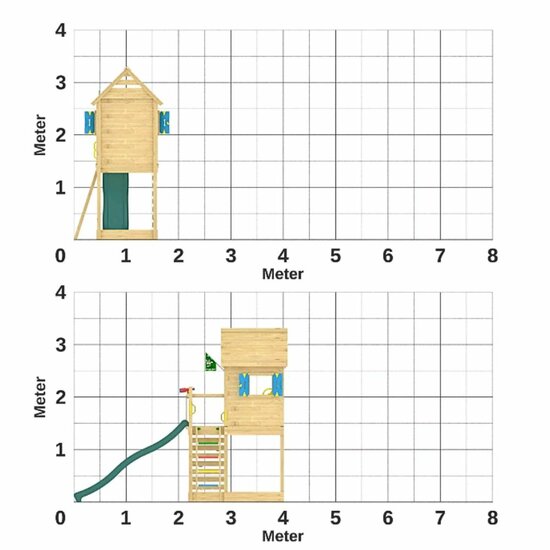 afmetingen van Houten Speeltoren Jungle Oasis met Glijbaan