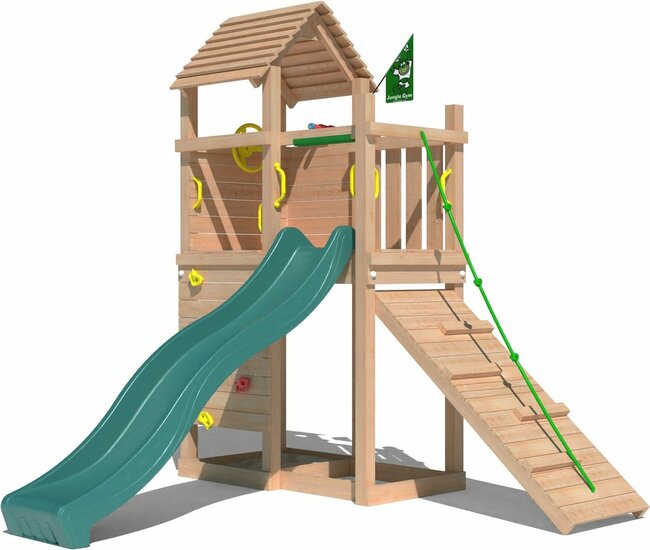Premium Douglas Houten Speeltoren Jungle Roamer met Groene Glijbaan