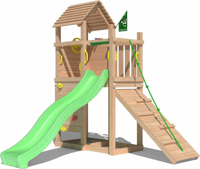 Premium Douglas Houten Speeltoren Jungle Roamer met Lichtgroene Glijbaan