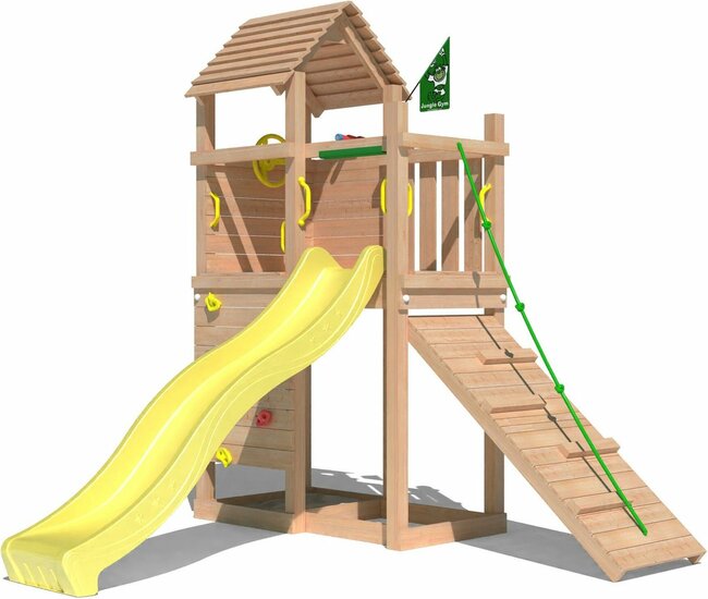 Premium Douglas Houten Speeltoren Jungle Roamer met Gele Glijbaan