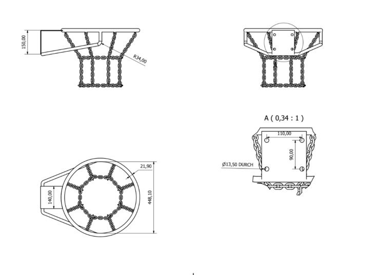 afmetingen basketbal ring met net