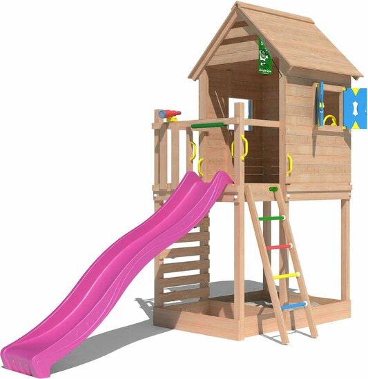 Douglas Houten Speeltoren Jungle Oasis met Fuchsia Glijbaan