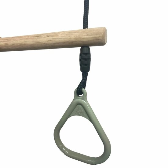 Houten Ringtrapeze met Kunststof Ringen Pastel Groen en BR Touw Zwart