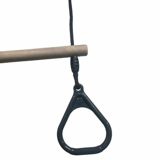 Houten Ringtrapeze met Kunststof Ringen Antraciet en BR Touw Zwart