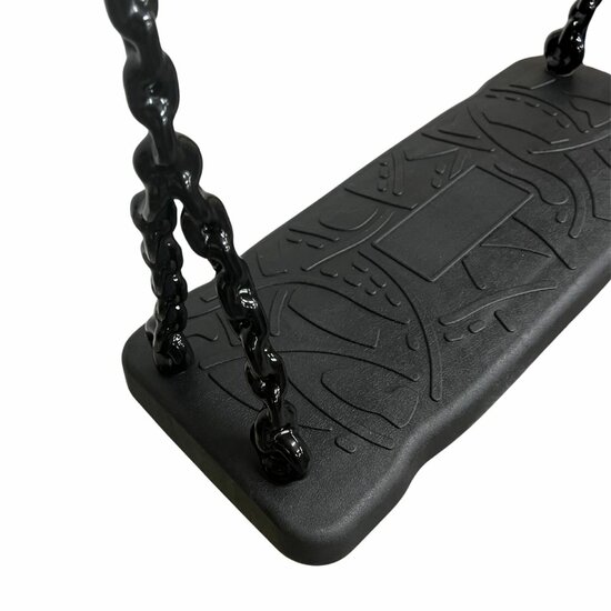 close up zijaanzicht van Schommelzitje Rubber Curve Extra Breed met Coating Zwart Gegalvaniseerde Kettingen 250cm