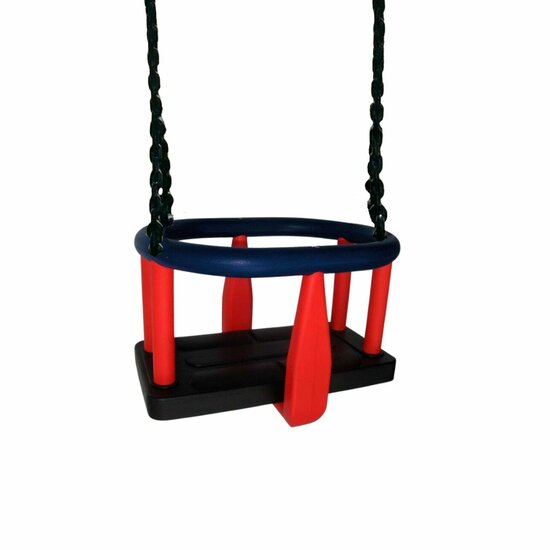 Babyschommel Rubber Premium Blauw/Rood met Zwart Gecoate Kettingen