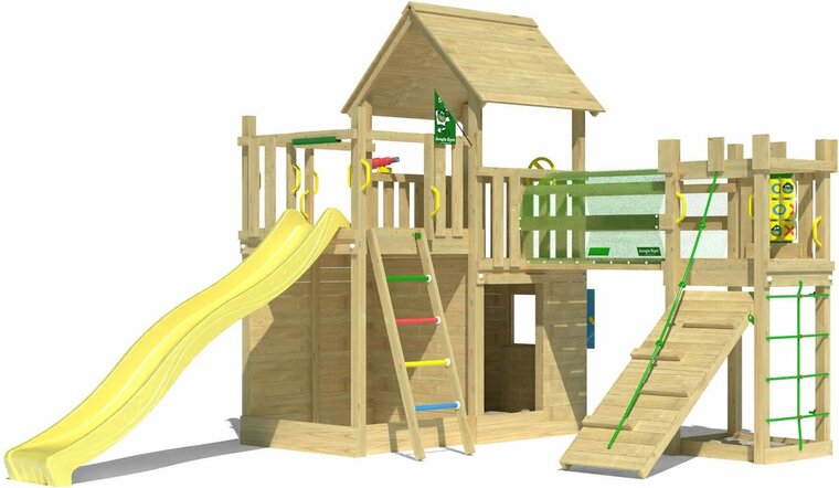Houten Speeltoren Jungle Olympus met Gele Glijbaan 