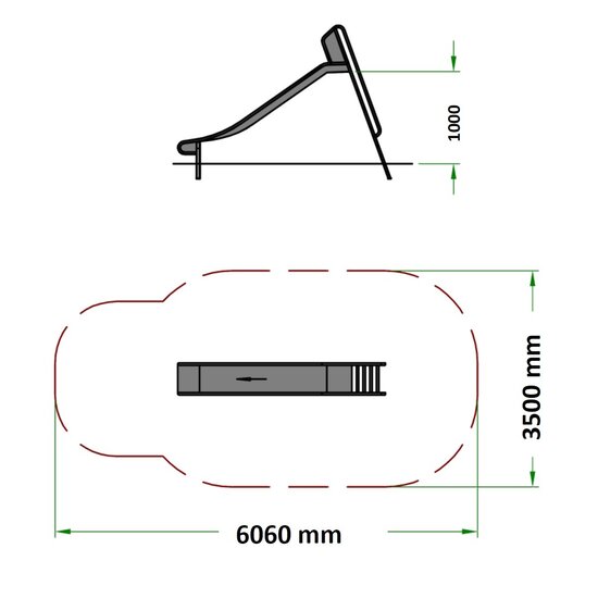Vrije ruimte van RVS glijbaan met Trap tot hoogte 100 cm