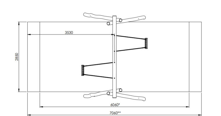 Afmetingen/vrije ruimte Eco-Play Kleine Robinia Schommel