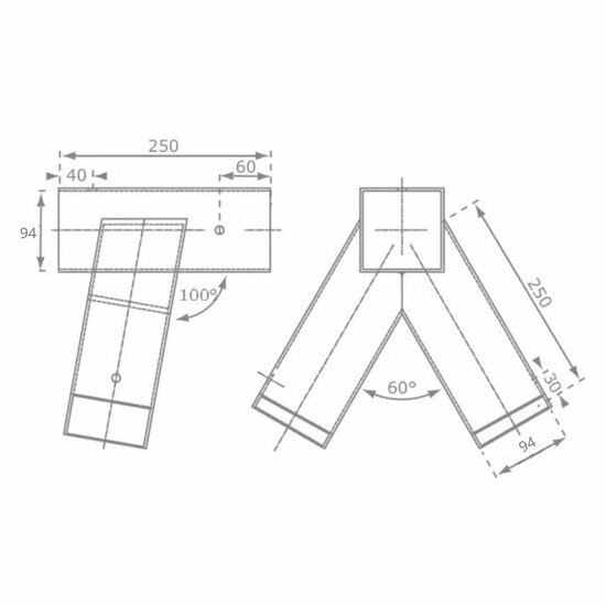 B-Play Hoekverbinding Schuin voor Vierkante paal 90x90 mm Zwaar Zwart Afmetingen