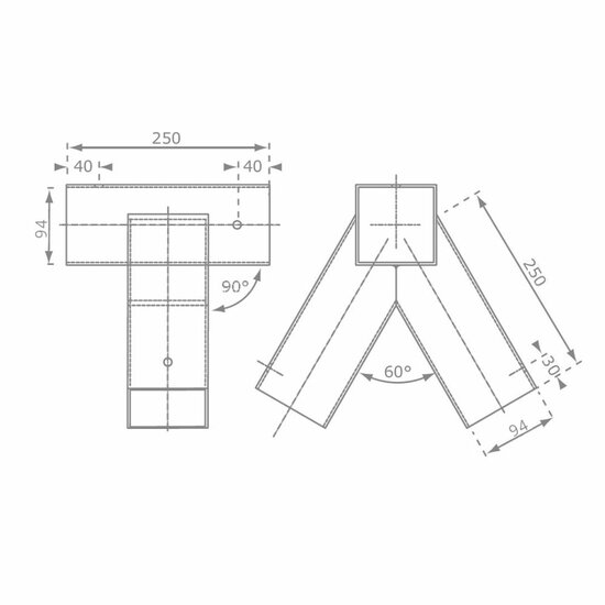 afmetingen B-Play Hoekverbinding Recht voor Vierkante paal 90x90 mm Zwaar Zwart