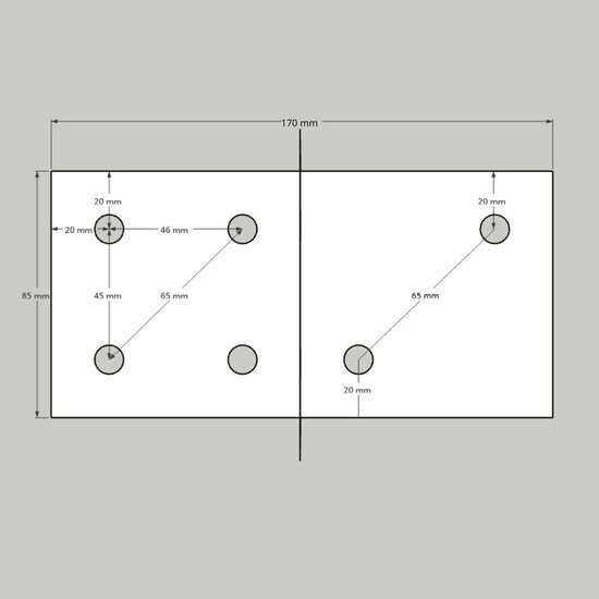 Afmetingen bovenaanzicht Houtverbinding T- stuk zwart gepoedercoat voor balken tot 110mm