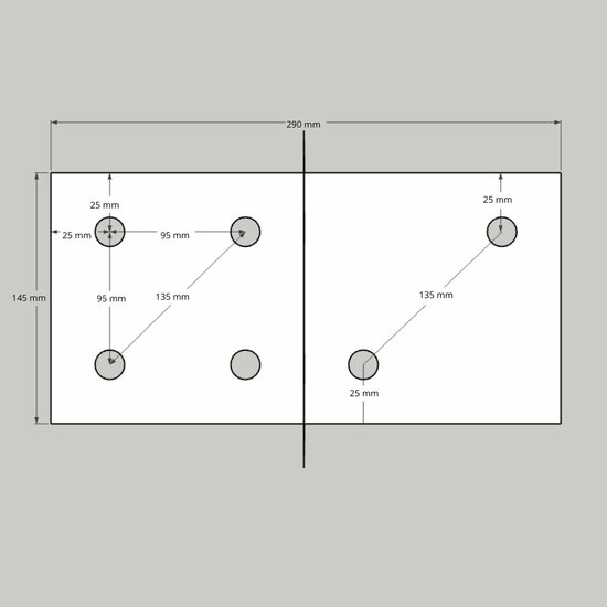 Afmetingen bovenaanzicht Houtverbinding T- stuk zwart gepoedercoat voor balken tot 160 mm
