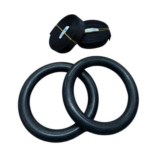 B-Play kunststof fitness ringen Ø18 cm Zwart met zwarte bandjes ongemonteerd