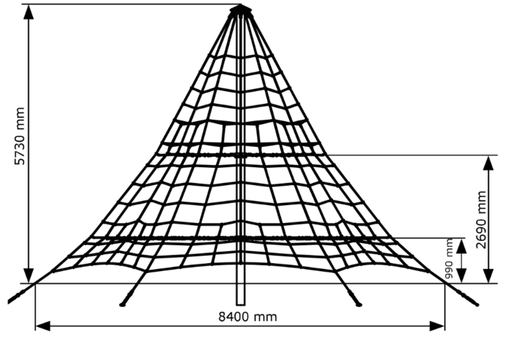 Afmetingen Piramide Net in gewapend touw 5,7m Premium