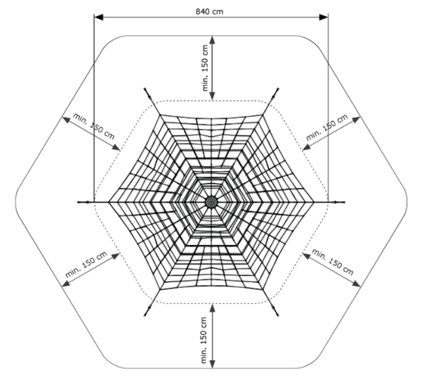 Vrije ruimte Piramide Net in gewapend touw 5,7m Premium
