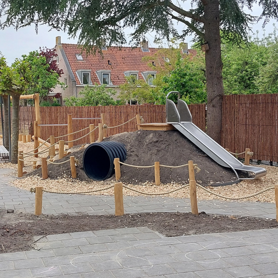 Kruiptunnel 2 meter zwart/zwart &Oslash;100cm met rvs glijbaan