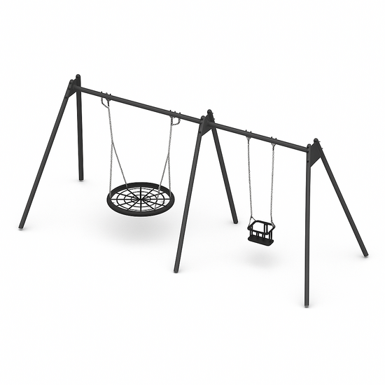 Stalen schommel Antraciet 4 haken met nestschommel en babyzitje