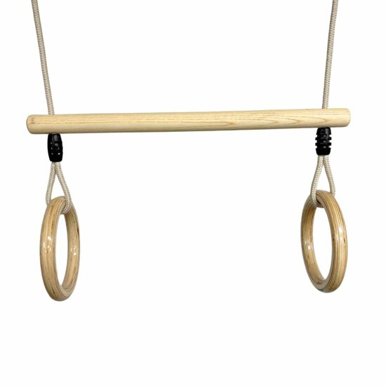 B-Play Houten Trapeze met Houten Ringen Beige BR Touw voorkant