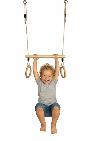 Sfeerfoto B-Play Houten Trapeze met Houten Ringen Beige BR Touw