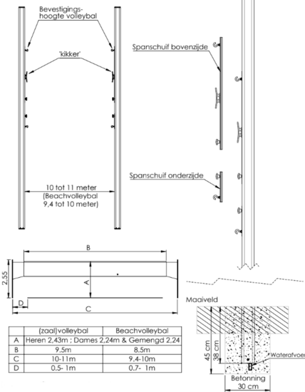 tekening Set beachvolleybalpalen &Oslash;83mm Geel
