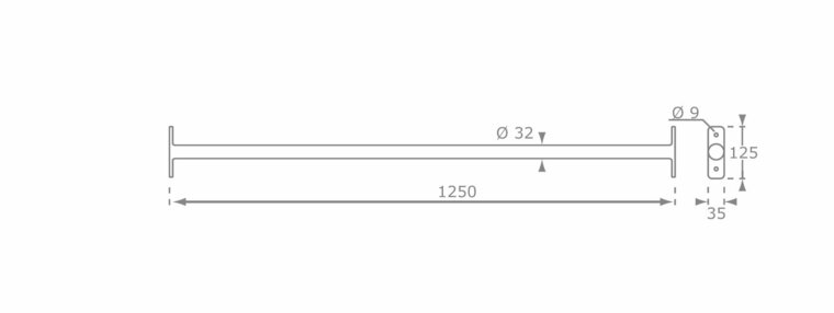 B-PLAY Duikelstang 125cm Zwart afmetingen 