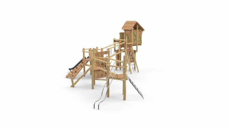 Eco-Play Robinia Speeltoestel Mega-Ridderburcht met glijbuizen