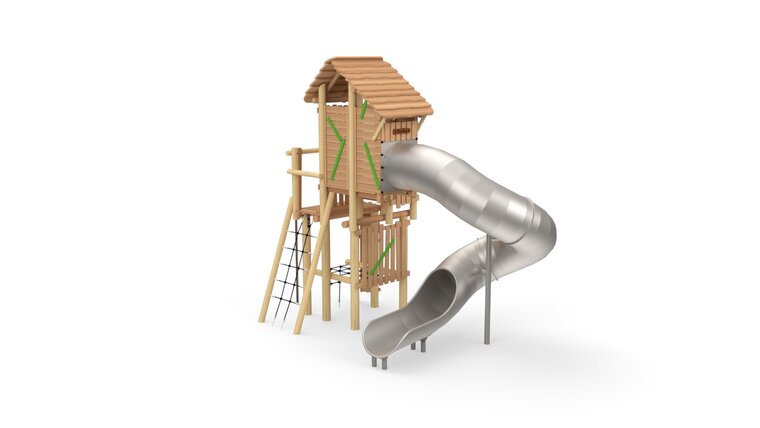 Eco-Play Robinia Ridderburcht met RVS Spiraalglijbaan Openbaar