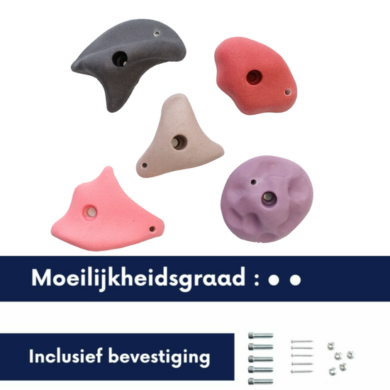 Klimstenen Groot set van 5 stuks Pastelroze/Grijs incl. bevestigingsmateriaal