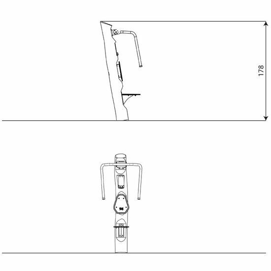Technische tekening van Robinia Outdoor Fitnesstoestel Chest Press met zitvlak Inclusive 