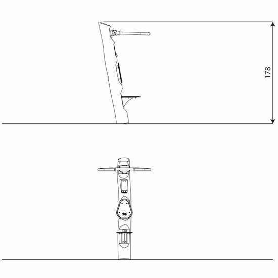 Technische tekening van Robinia Outdoor Fitnesstoestel Shoulder Press met zitvlak