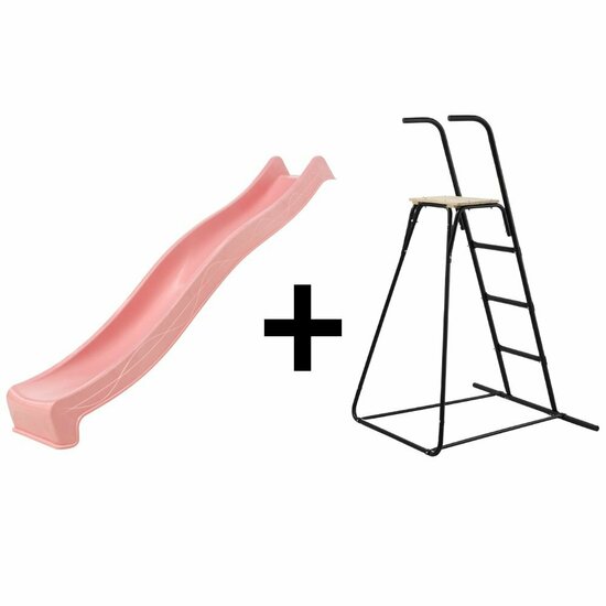 pastel roze glijbaan en losse vrijstaande trap