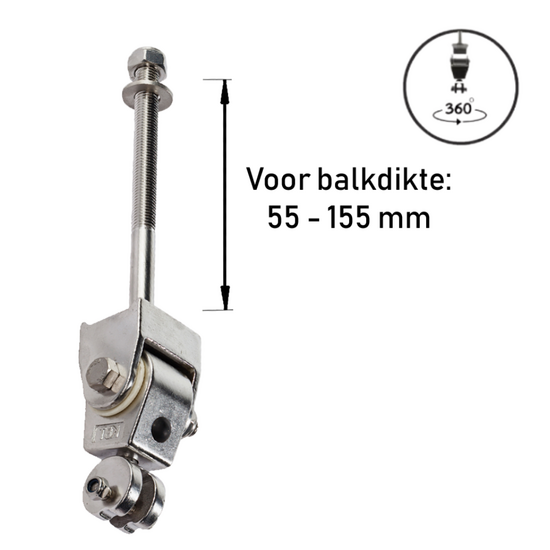 Schommel haak doorsteek draadstang ophang ophanghaak balkdikte 55 - 155 mm  roterend