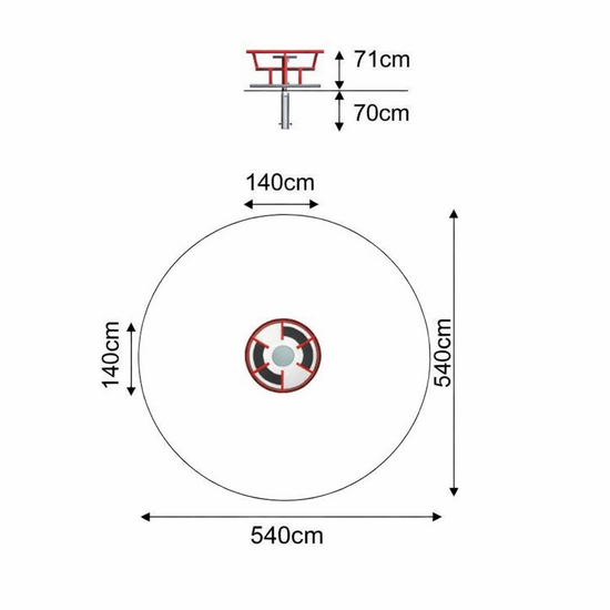Technische tekening met bovenaanzicht van Openbare speelplaats Carrousel &Oslash;140 cm 