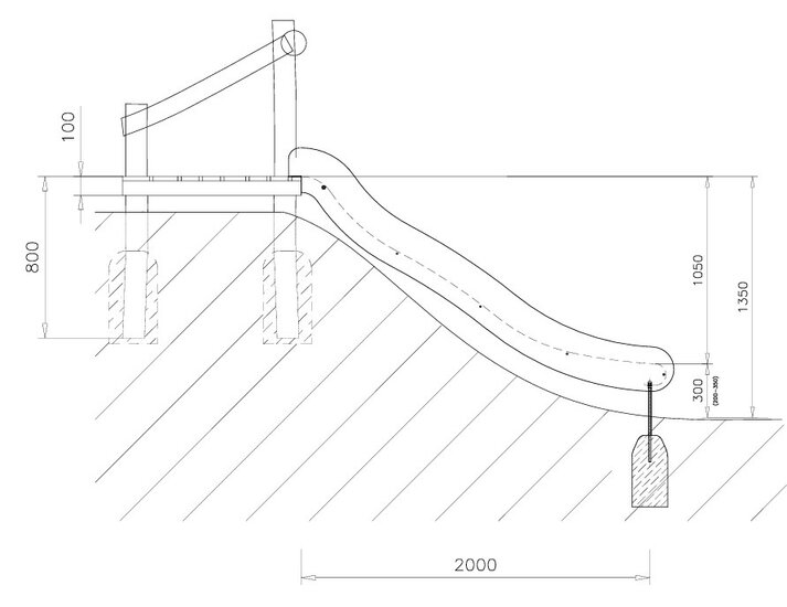 Tekening zijaanzicht Robinia Glijbaan PH 135 cm