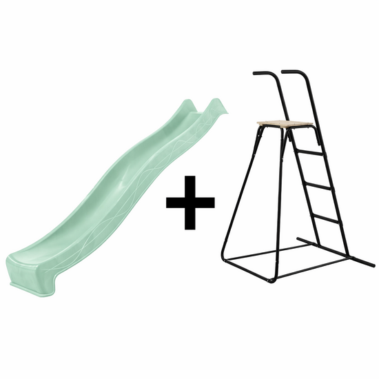 pastel groene glijbaan met losstaande trao