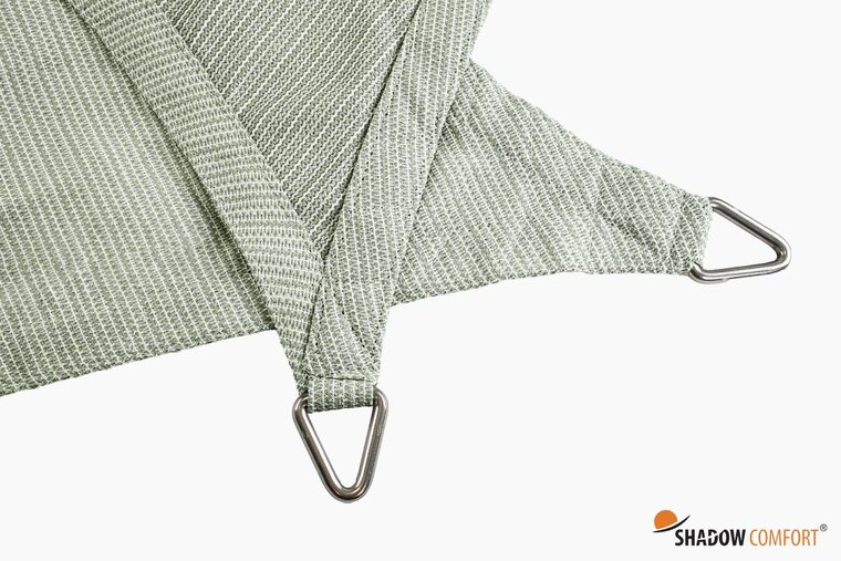 Detail RVS bevestigingspunt schaduwdoek vierkant Moonstone green